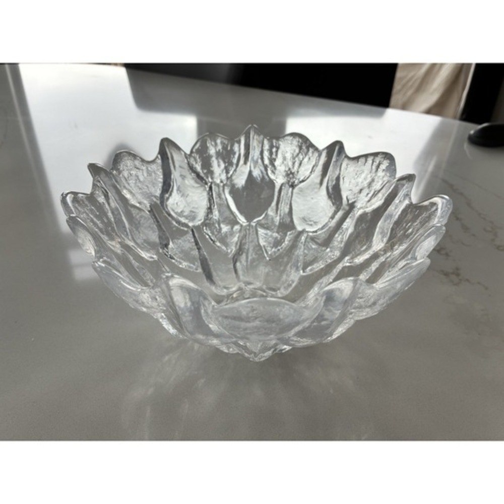 Vintage Scandinavian Lead Crystal‎  Solid Ice Textured Glass Centerpiece Bowl